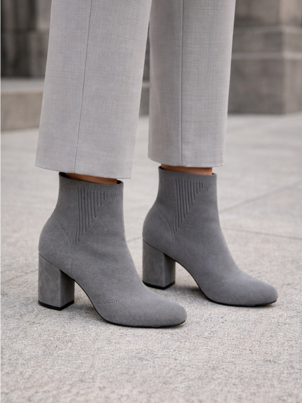 MIA Women’s Braxton Stretch Knit Ankle Boots Gray Block Heel Sock Booties Size 6